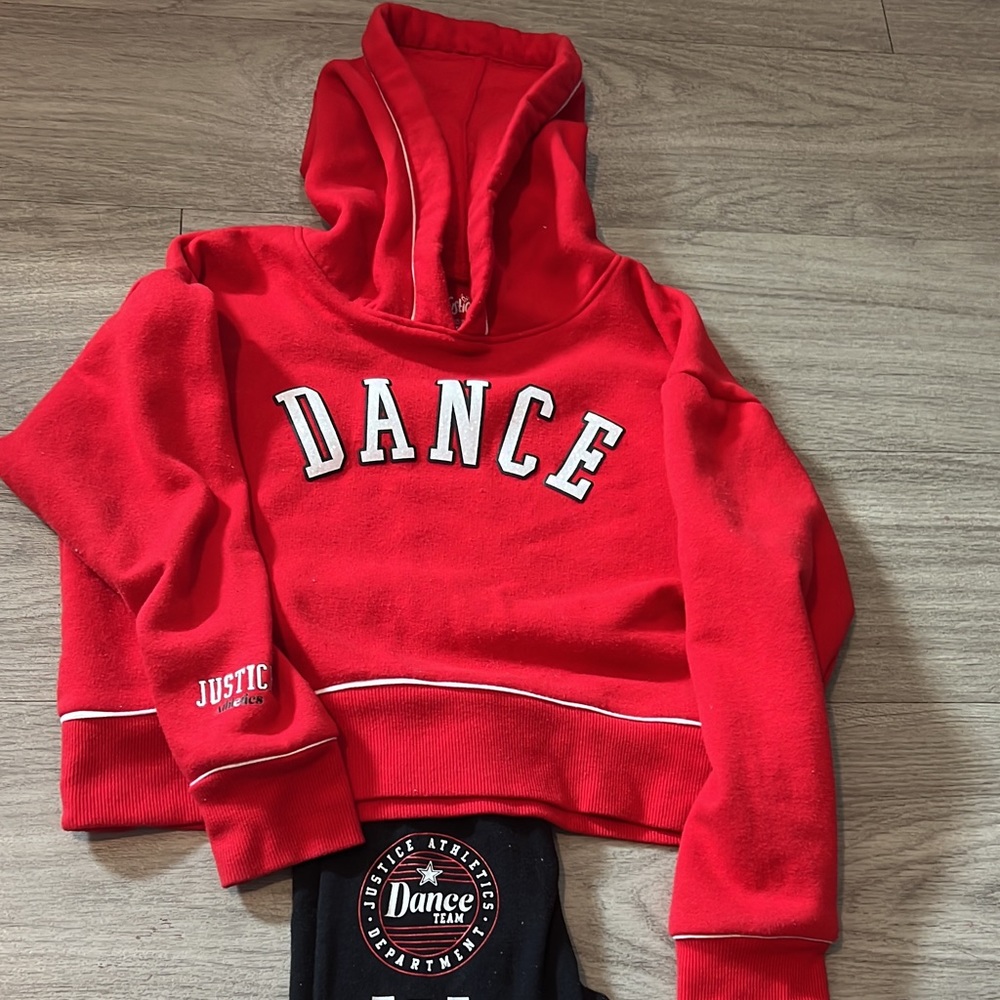 Justice Dance outfit. Black leggings with a red matching hoodie size 7/8